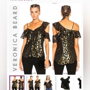 Veronica Beard Metallic Black and Gold Benton Blouse